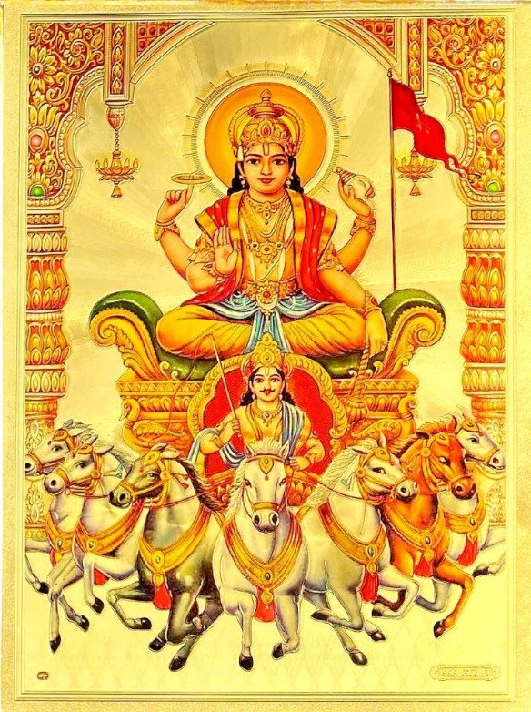 Sun in Vedic astrology. Sun god present on his chariot of 7 horses