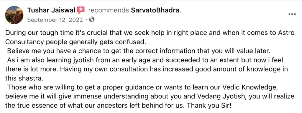Vedic Astrology Consultation Testimonial by Tushar Jaiswal for Gaurav Dave Astrologer & Teacher